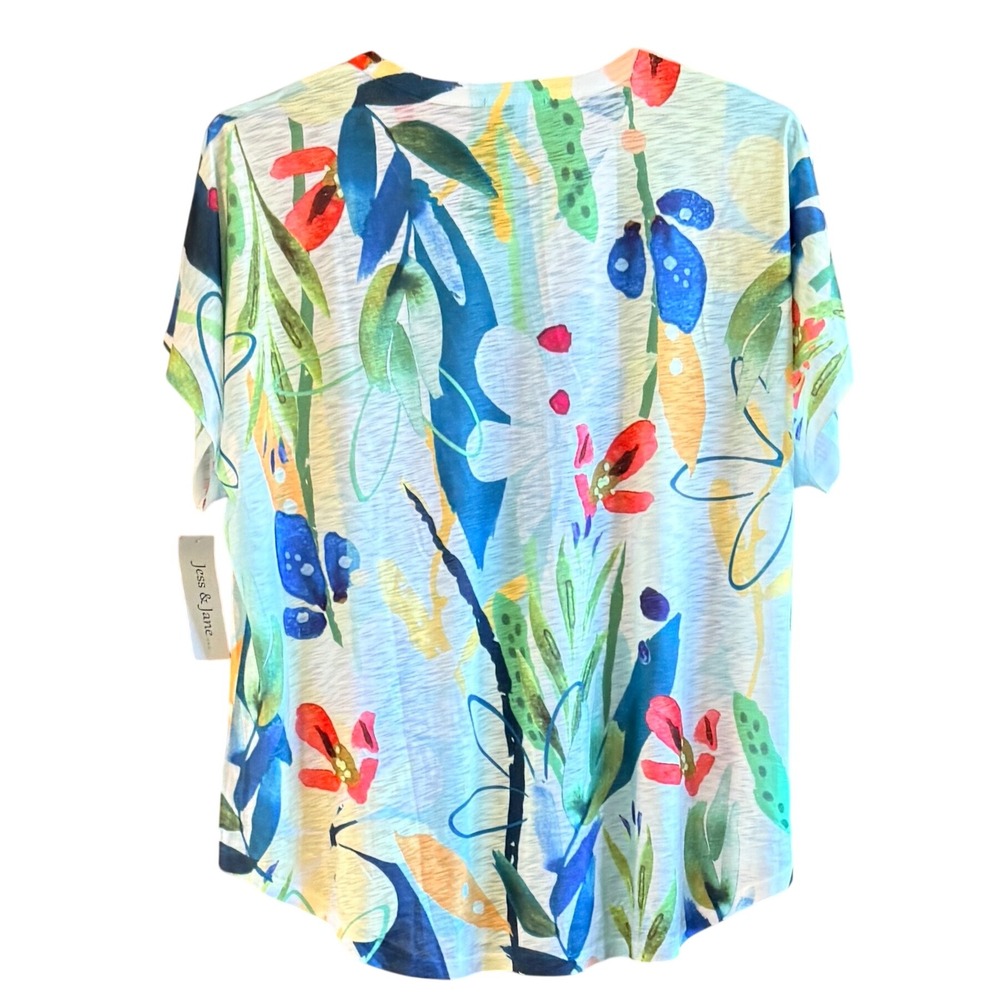 NEW Jess & Jane Women 2X Floral V-Neck Slub Knit Top "Lemonade" 60-2058 - Picture 7 of 8